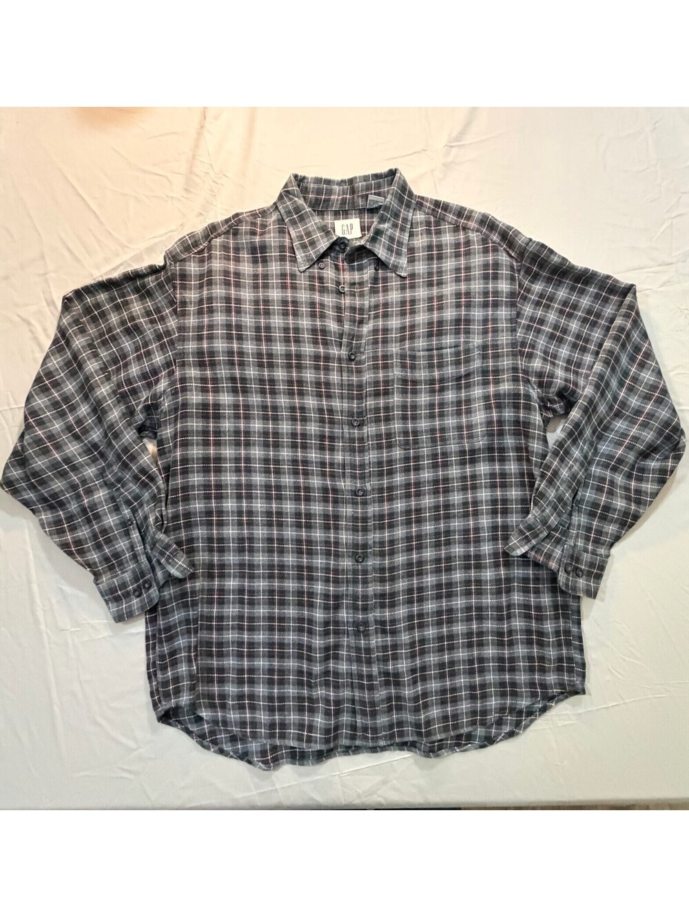 Vintage 90s GAP Flannel Shirt Men’s Large Gray Green Plaid Cotton